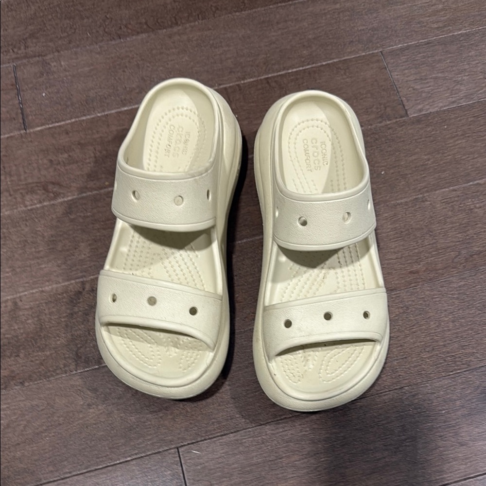 Cream Crocs Sandals
